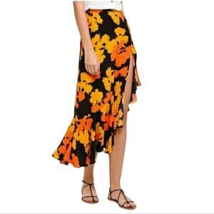 NEW TOPSHOP skirt linear orange floral wrap midi 8‎